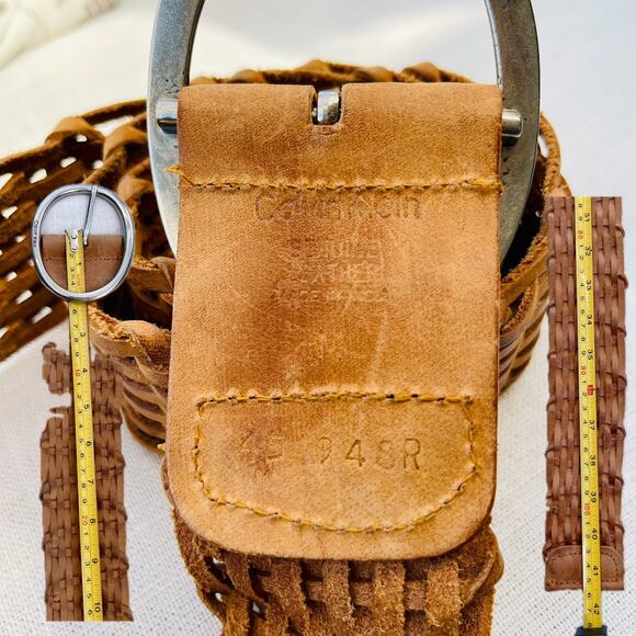 Boho Vintage Calvin Klein braided leather belt w/ buckle S-M - Picture 3 of 5
